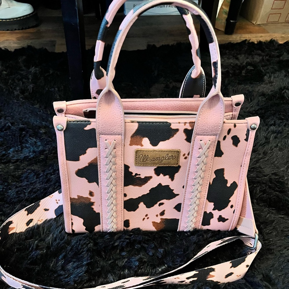 Wrangler Pink and Black Satchel with Cow Print